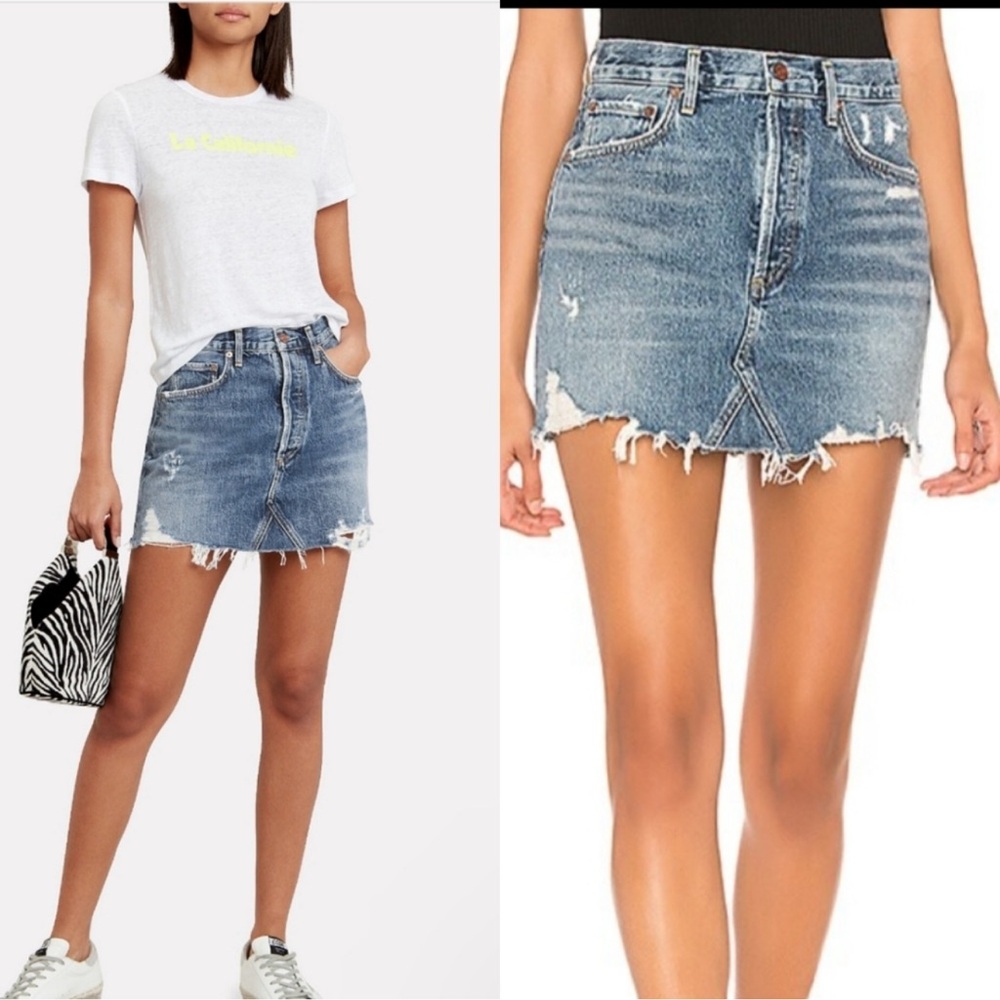 AGOLDE | Quinn High Rise Distressed Denim Mini Skirt 27